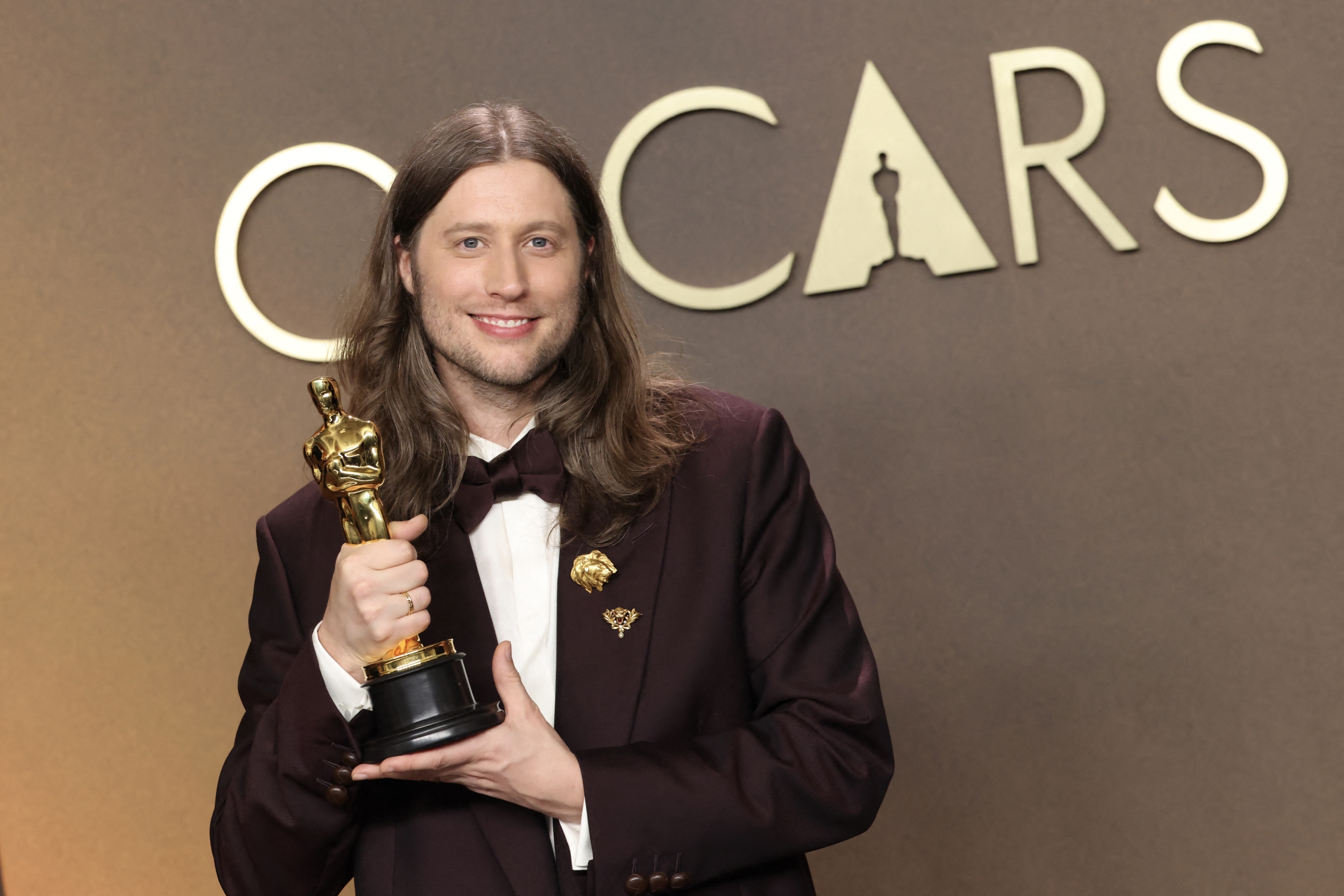 Swedish composer Ludwig Goransson poses in the press room