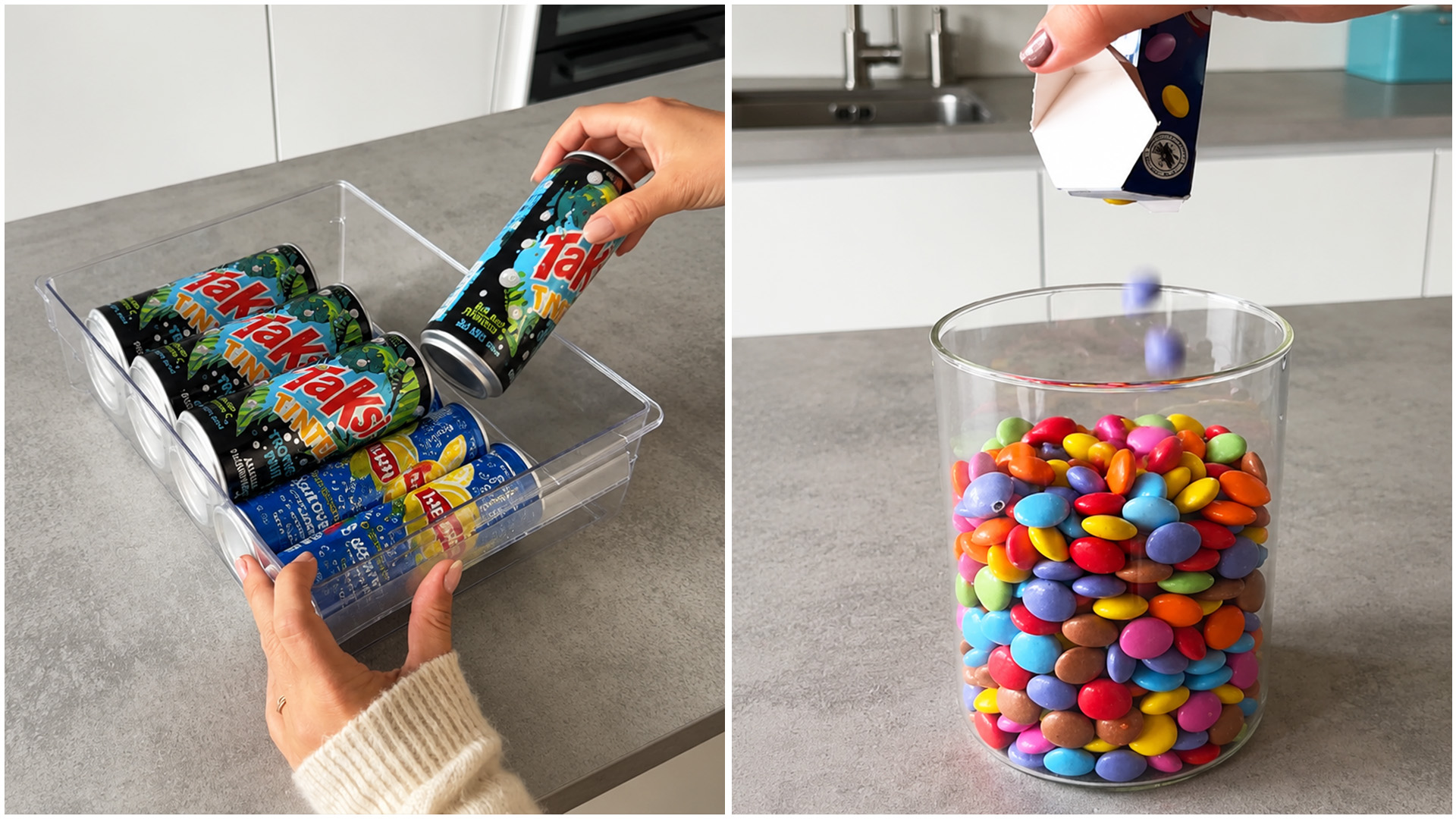 Colorful candy restock and pantry organization