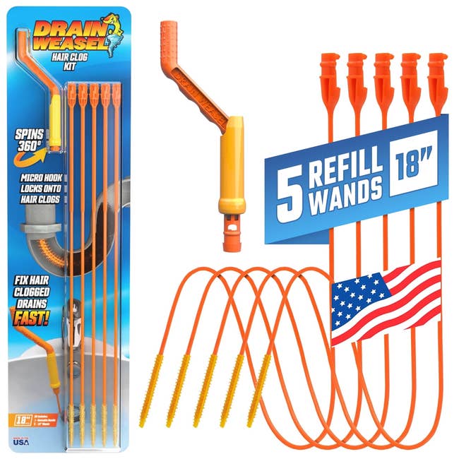 Drain Weasel Hair Clog Kit: Package includes five 18-inch refill wands for unclogging drains