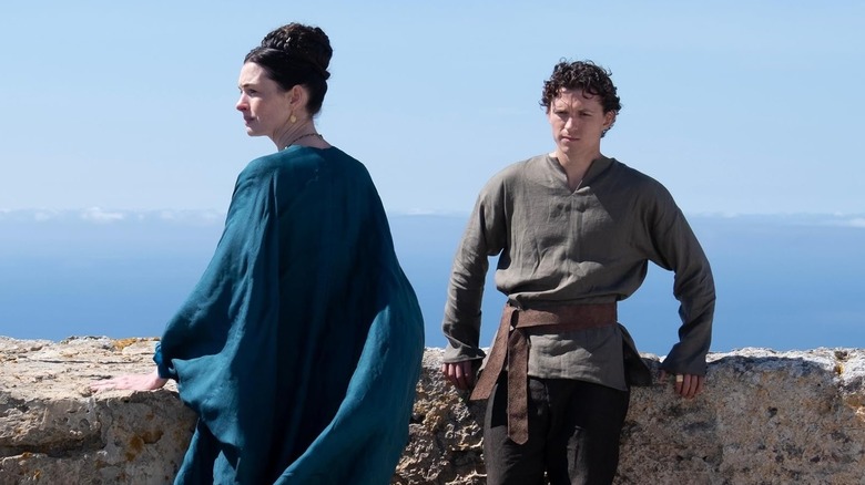 Penelope and Telemachus on the ramparts of the palace in The Odyssey (2026)