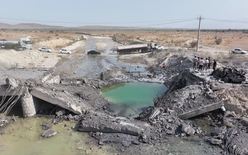 Pictures posted on X showed damage from a US attack on a Bandar Khamir bridge