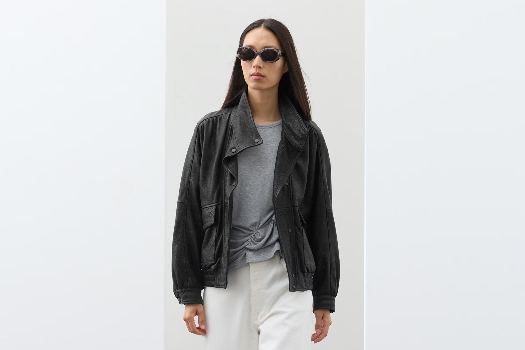 Stealth style: this leather funnel jacket is one example of the pieces M&S is producing for a fraction of the price of high-end retailers (M&S)