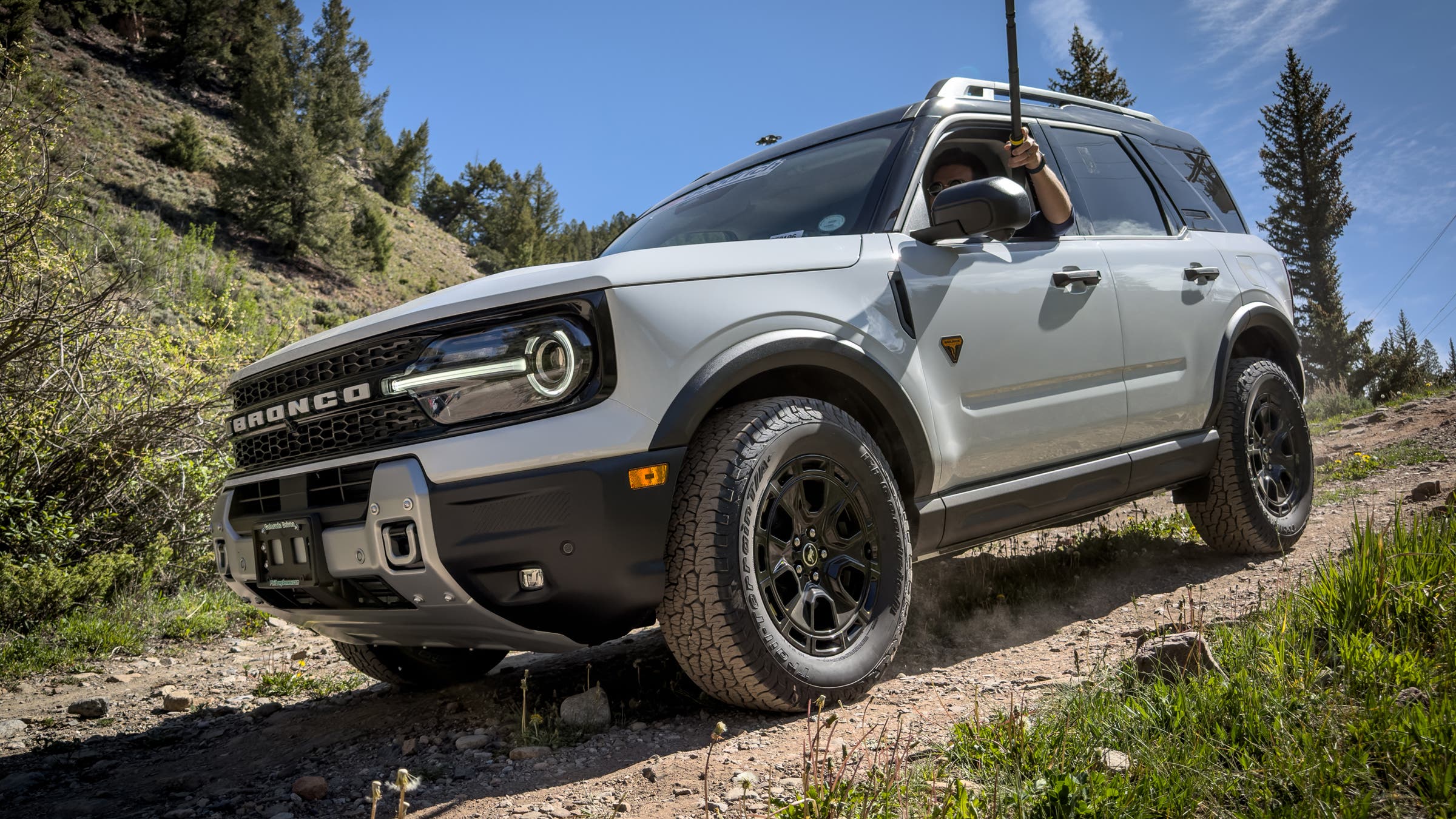 BF Goodrich Trail-Terrain T/A + off-road tire on Ford Bronco driving off-road trail