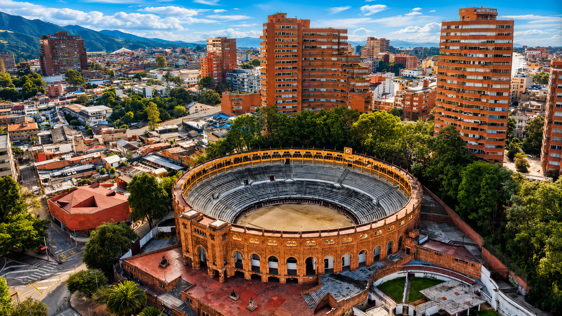 Bogotá’s historic bullring standing against an urban skyline