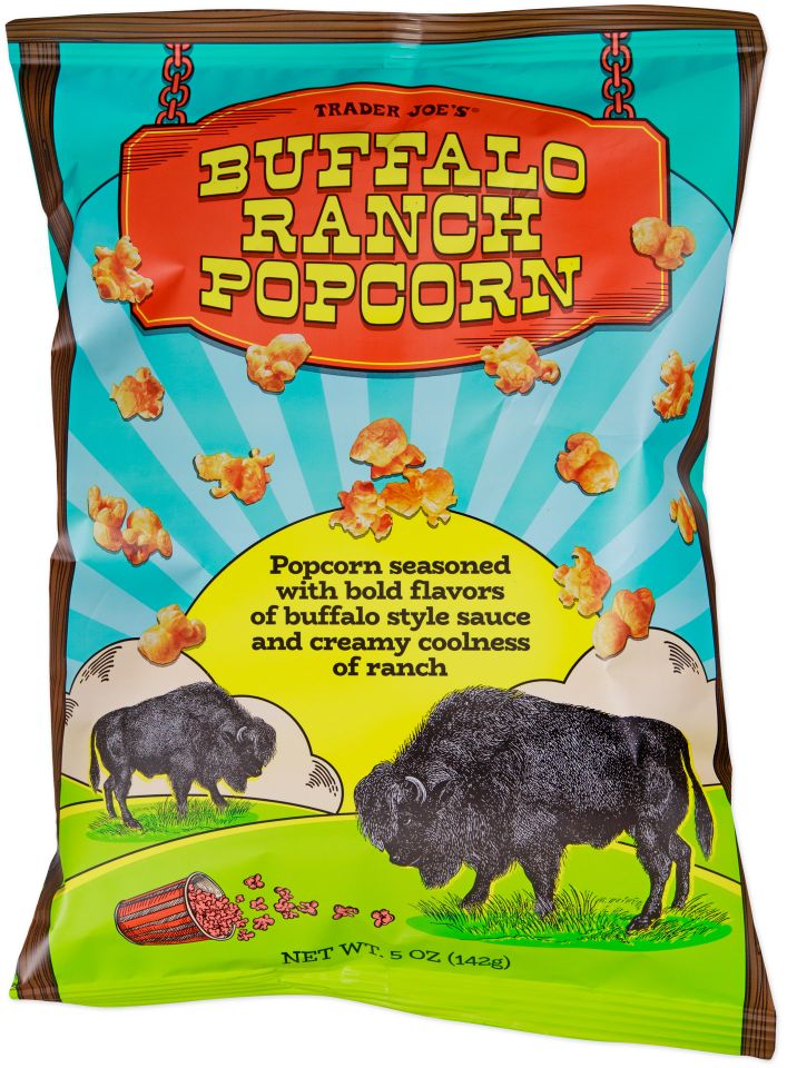 A bag of Trader Joes Buffalo Ranch Popcorn