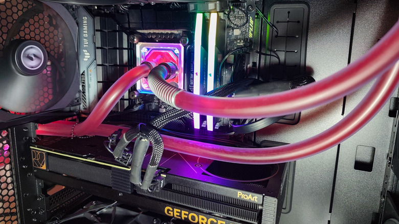 Liquid cooling loop in a PC.
