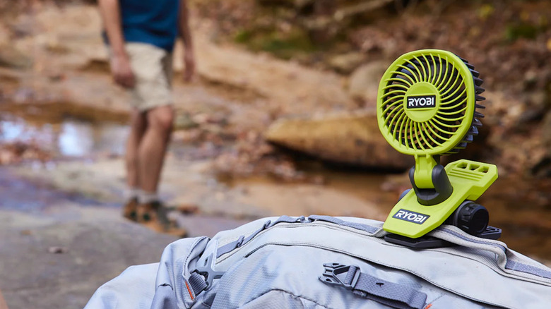 Ryobi USB Lithium clamp fan used on a hike.