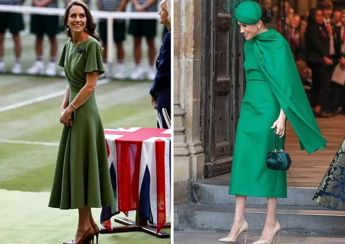 Kate Middleton olive green dress vs Meghan Markle green dress