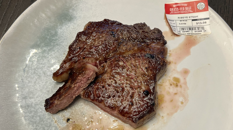 Marketside grass-fed beef ribeye steak on a plate