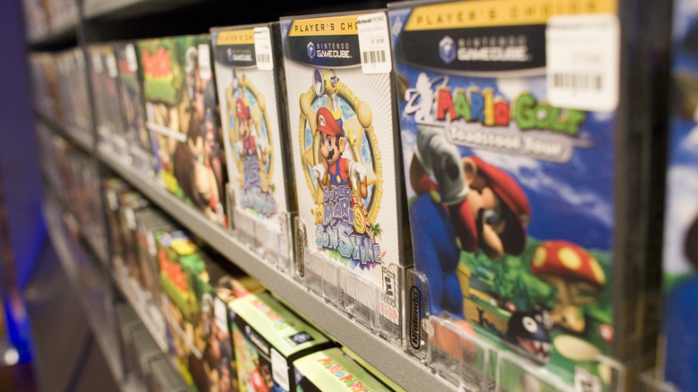 Shelf of Nintendo GameCube game cases