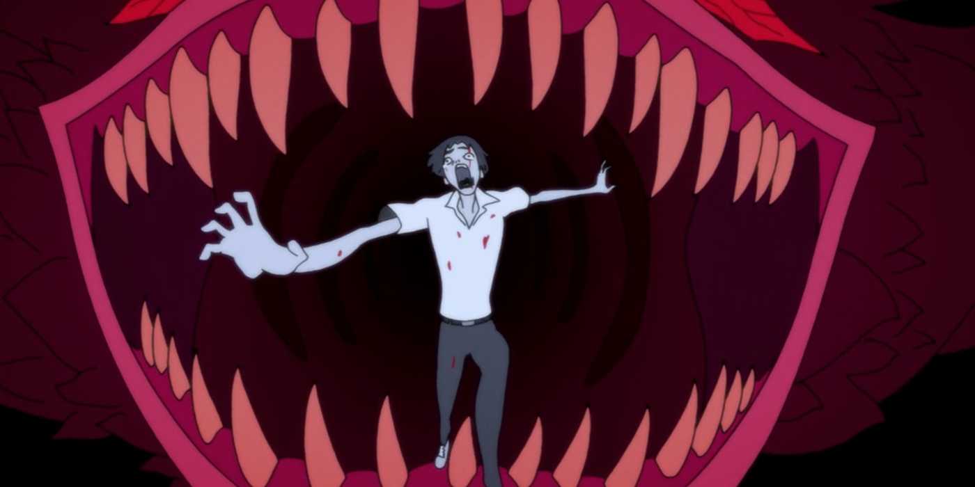 A demon swallows a person whole in Devilman Crybaby.