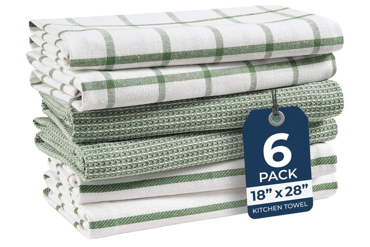 LANE LINEN Cotton Kitchen Towels Set, 6-Pack – Absorbent, Quick-Drying Dish Towels, 18