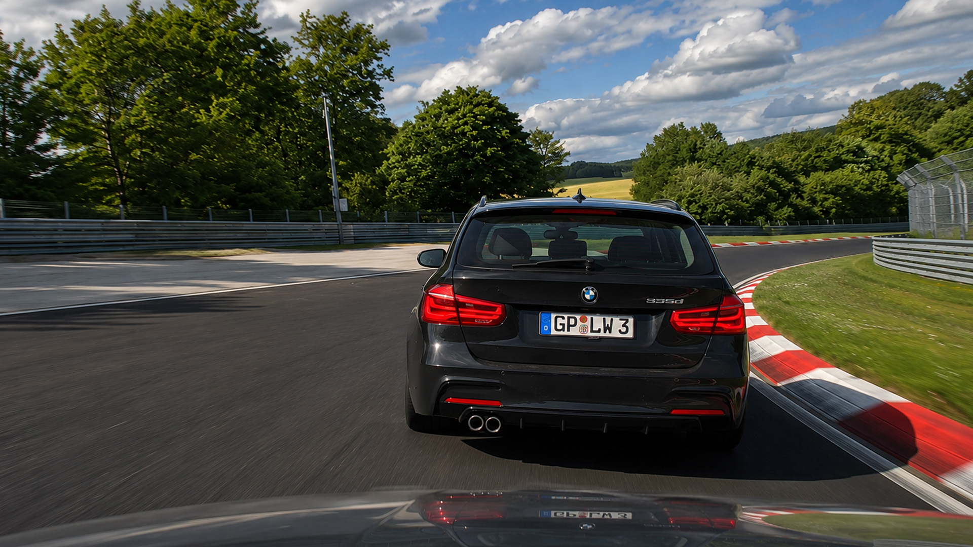 Inside BMW M340i chases another BMW hard on circuit