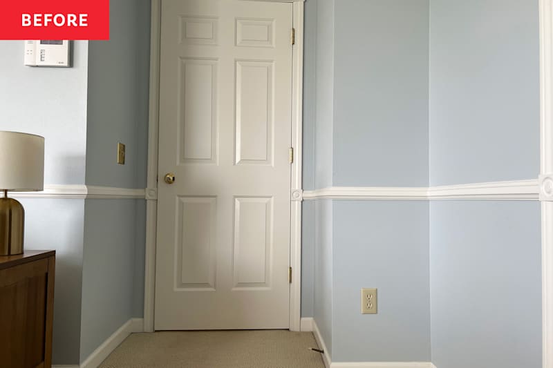 Bedroom wall before adding organizing rail.