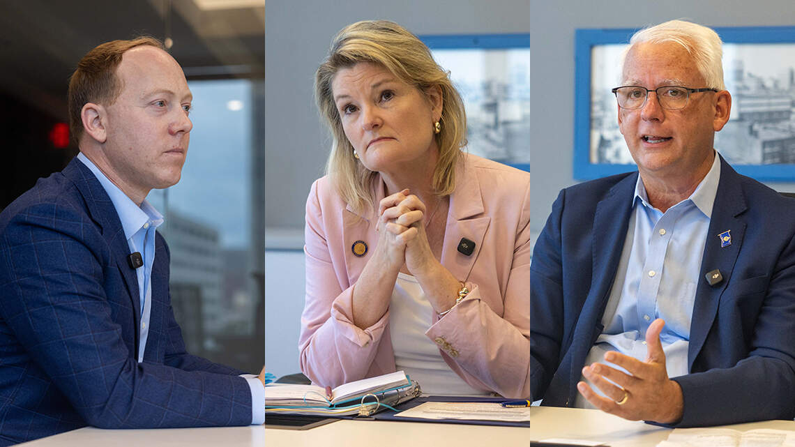 Kansas gubernatorial primary candidates Ethan Corson, Cindy Holscher and Curt Skoog