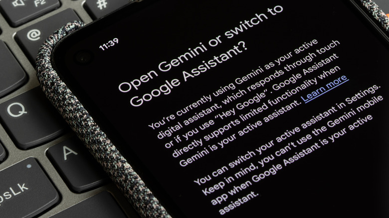 Text on screen of phone that covers switching to Gemini or Google Assistant