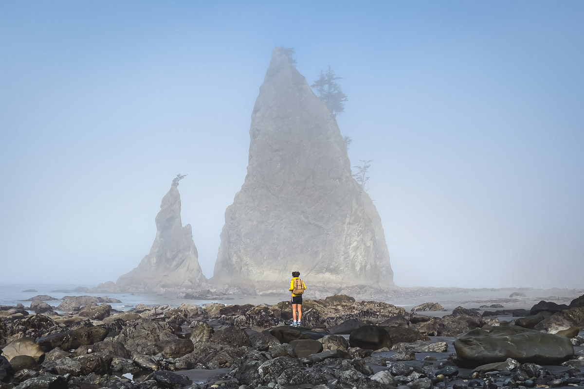 Rock arch known as Hole-in-the-Wall on Rialto Beach, Olympic National Park, Washington