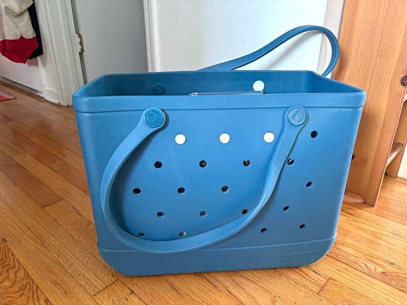Blue Bogg Bag on the floor of someone's home