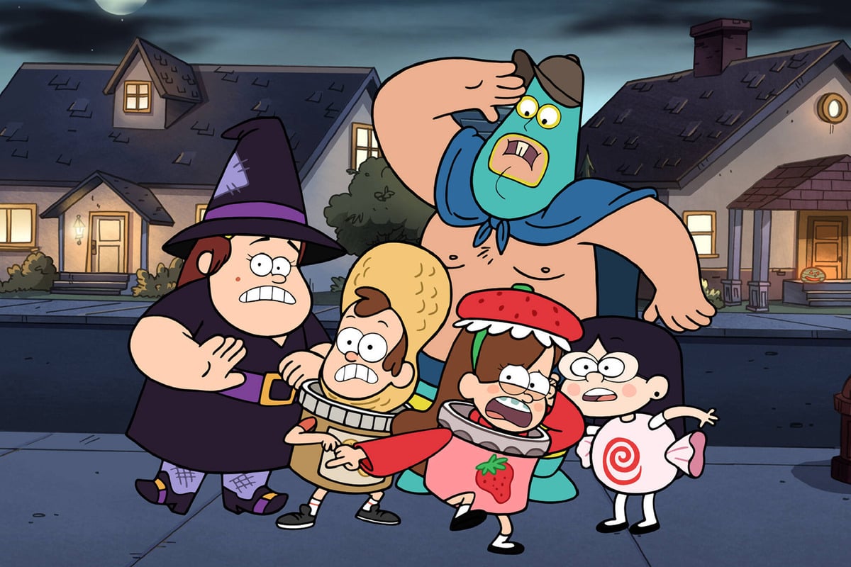 The beloved characters of Disney's Gravity Falls are seen decked out in their Summerween finery.
