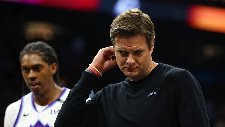 Mar 28, 2026; Phoenix, Arizona, USA; Utah Jazz head coach Will Hardy reacts against the Phoenix Suns at Mortgage Matchup Cent