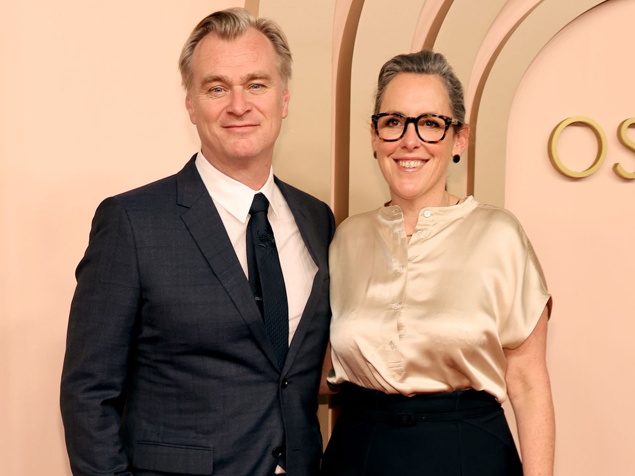 Christopher Nolan and Emma Thomas attend the 96th Oscars Nominees Luncheon on February 12, 2024.