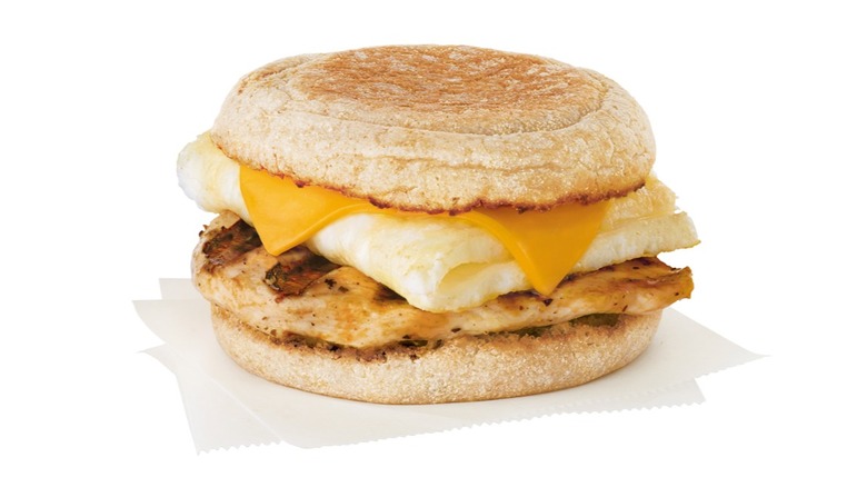 Chick-fil-A egg white grill in front of white background