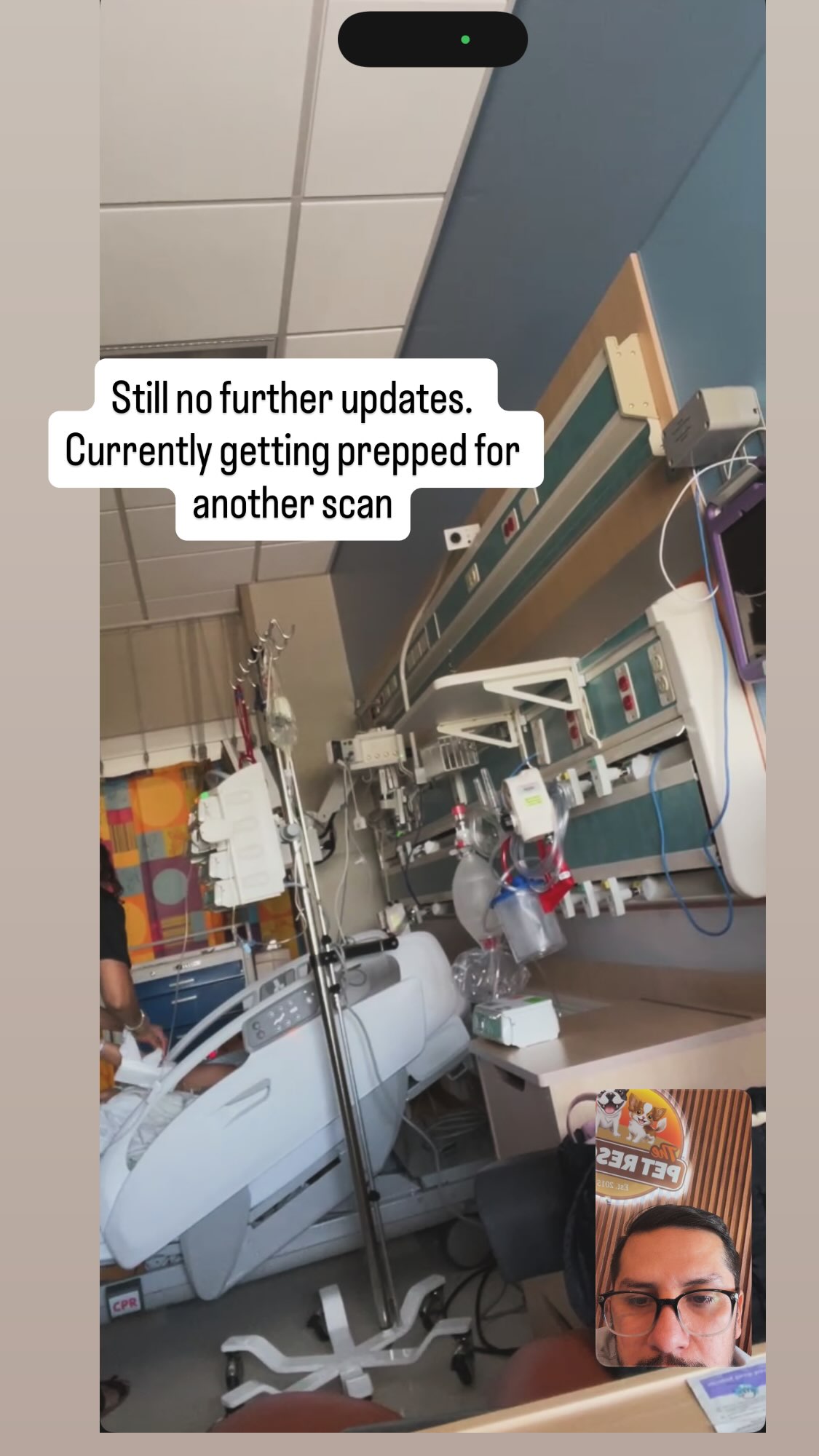 A hospital room with medical equipment and a text overlay that reads 