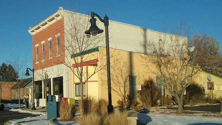 Old shops and buildings along Timnath's Main Street in Colorado