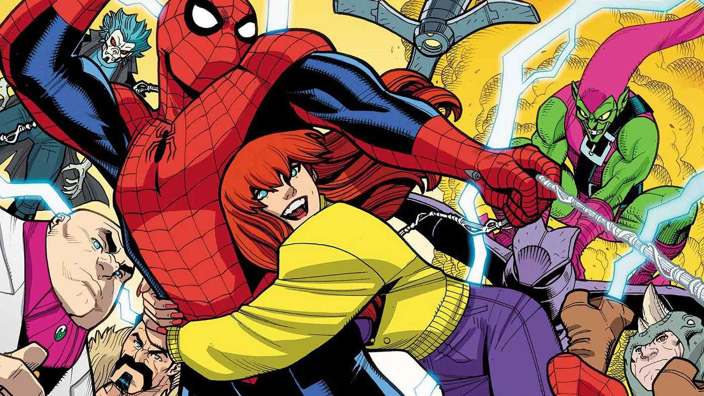 Spider-Man swinging with Maru Jane on the cover of Spider-Ma '94