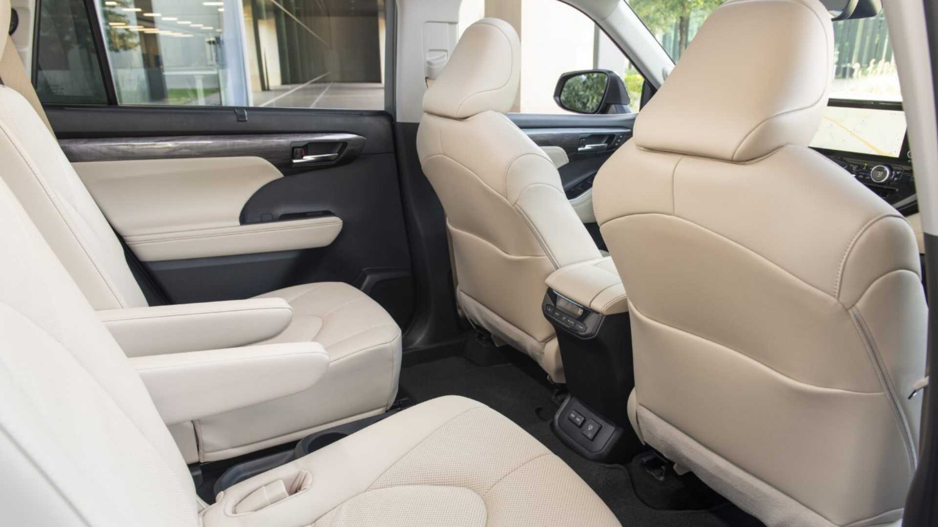 Interior shot of a 2024 Toyota Highlander showing rear seats