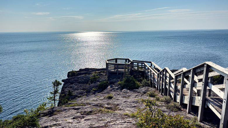 The structure at the end of Shovel Point in Tettegouche State Park, overlooking Lake Superior