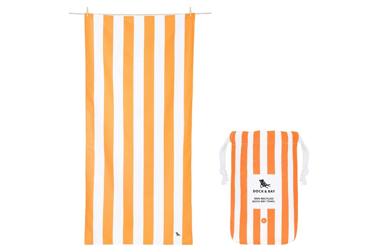 Dock & Bay Beach Towel - Quick Dry, Sand Free - Compact, Lightweight - 100% Recycled - Includes Bag - Cabana - Ipanema Orange - Large (160x90cm, 63x35)