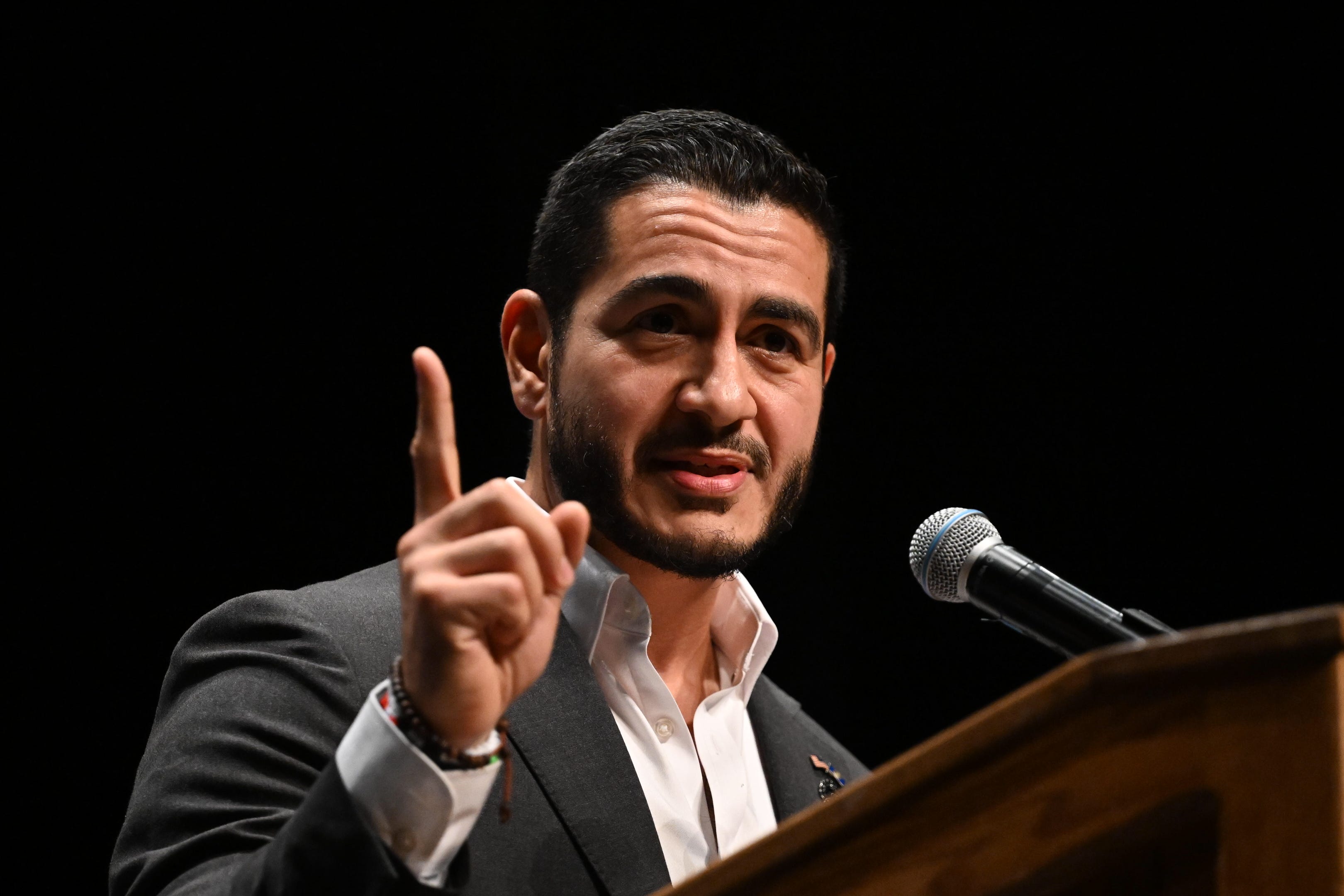 Abdul El-Sayed, a candidate for U.S. Senate in Michigan, speaks during a campaign rally on Saturday, July 18, 2026 at the Detroit Opera House in Detroit.