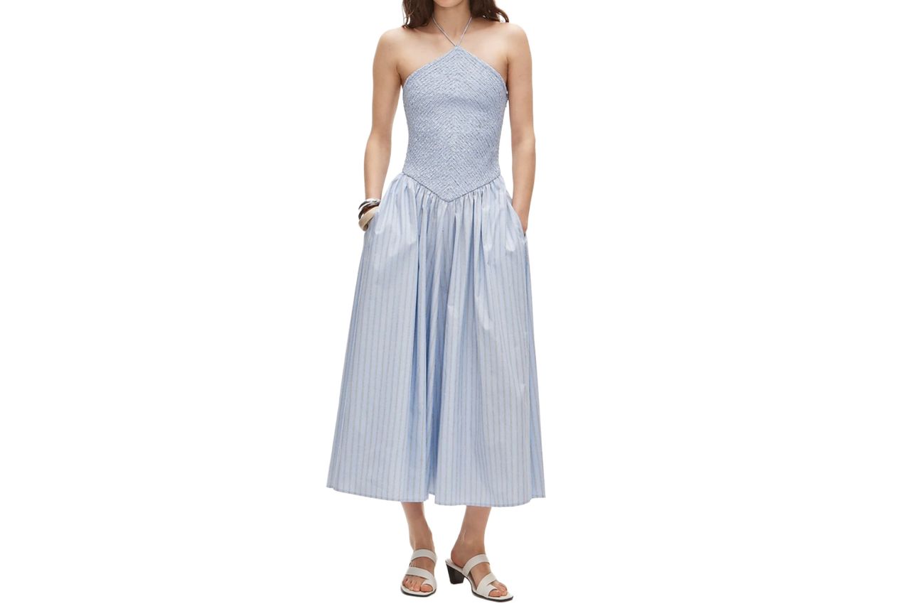 Smocked halter dress in stripe
