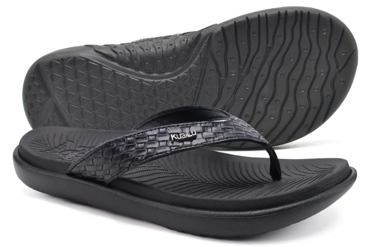 KuaiLu Womens Flip Flops Arch Support Yoga Mat Cushioned Thong Sandals | Ladies Comfortable Walking Slides For Plantar Fasciitis Slip On Indoor Outdoor For Summer