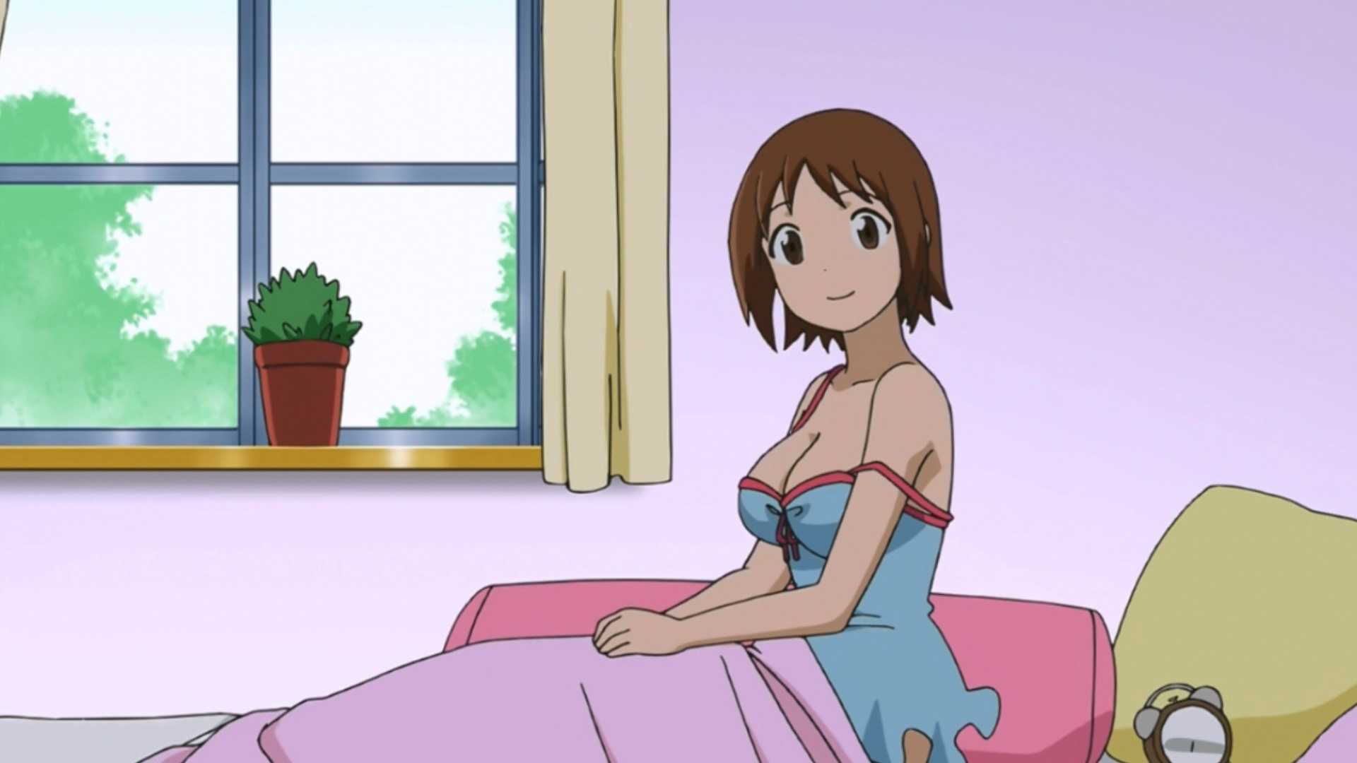 Hinako smiles in bed in Sleeping with Hinako.