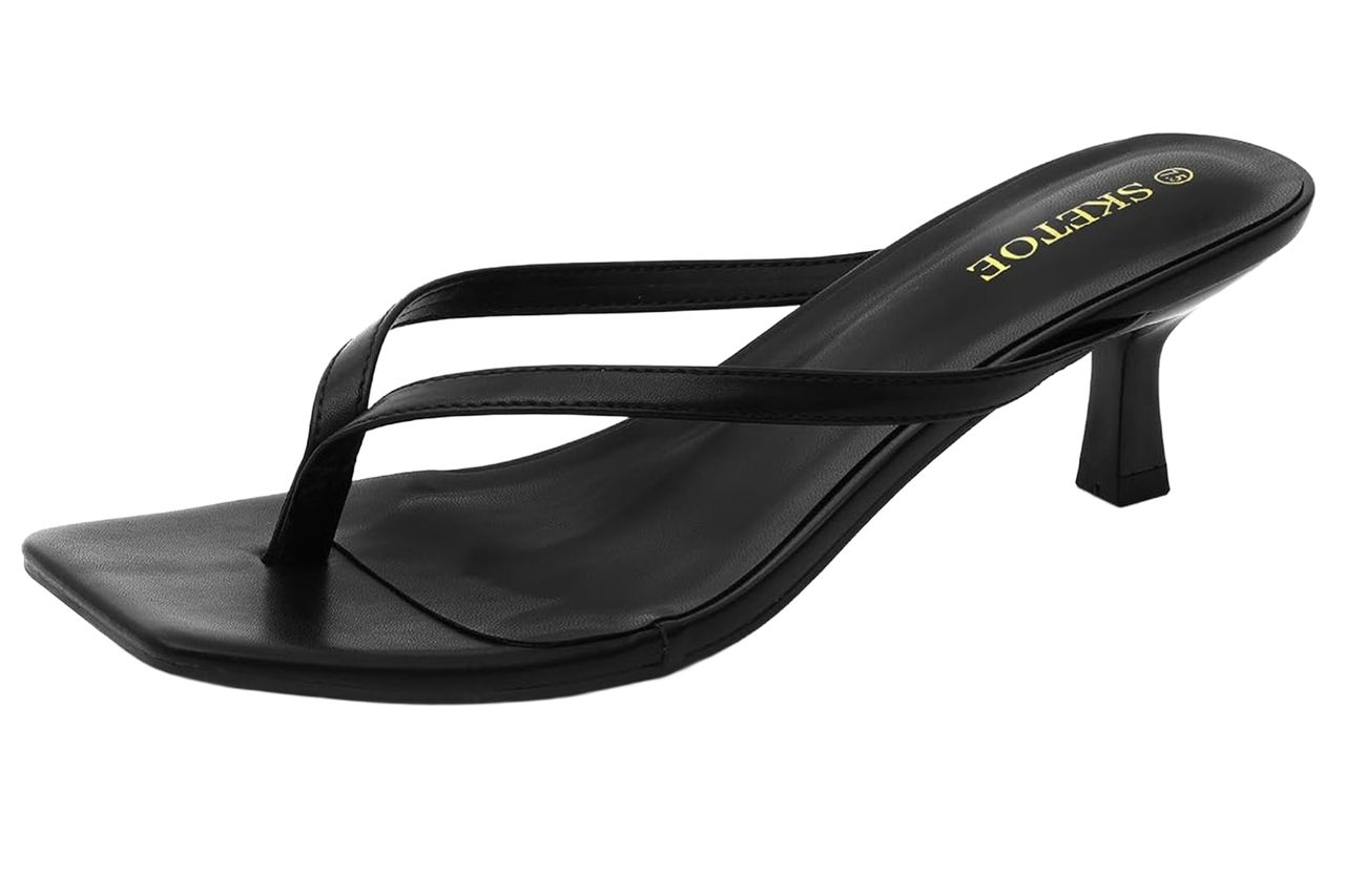 Amazon.com | SKETOE Kitten Heels for Women Square Toe Sandals Flip Flop Heels Thong Sandals Comfortable Summer 2 Inch Heels Sandals Black | Heeled Sandals