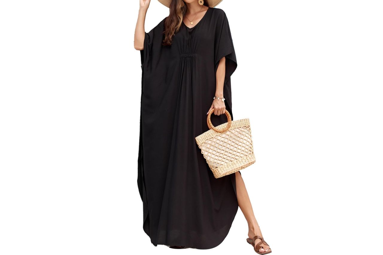 Moss Rose Kaftan Dresses for Women V Neck Summer Swimsuit Cover up Caftan Maxi Beach Dresses