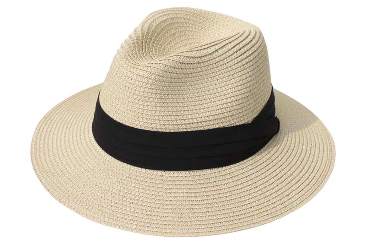 Lanzom Women Wide Brim Straw Panama Roll up Hat Fedora Beach Sun Hat UPF50+