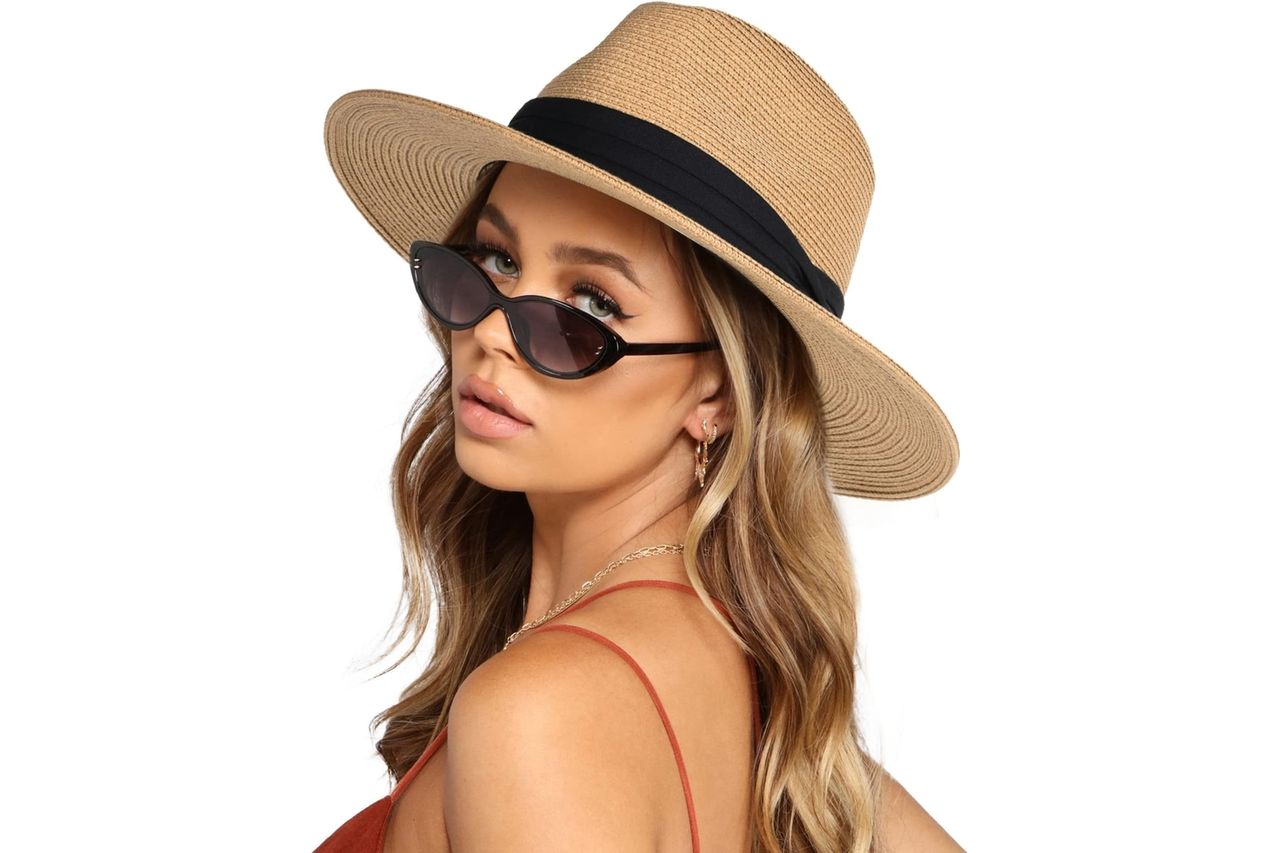 FURTALK Womens Mens Wide Brim Straw Panama Hat Fedora Summer Beach Sun Hats UPF Straw Hat for Women