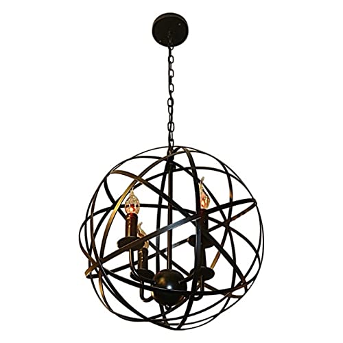 Orb Chandelier Rustic Metal Cage Pendant Lighting, Globe Hanging Lamp, Vintage Industrial Ceiling Fixture for Dining Room, Living Room, Kitchen