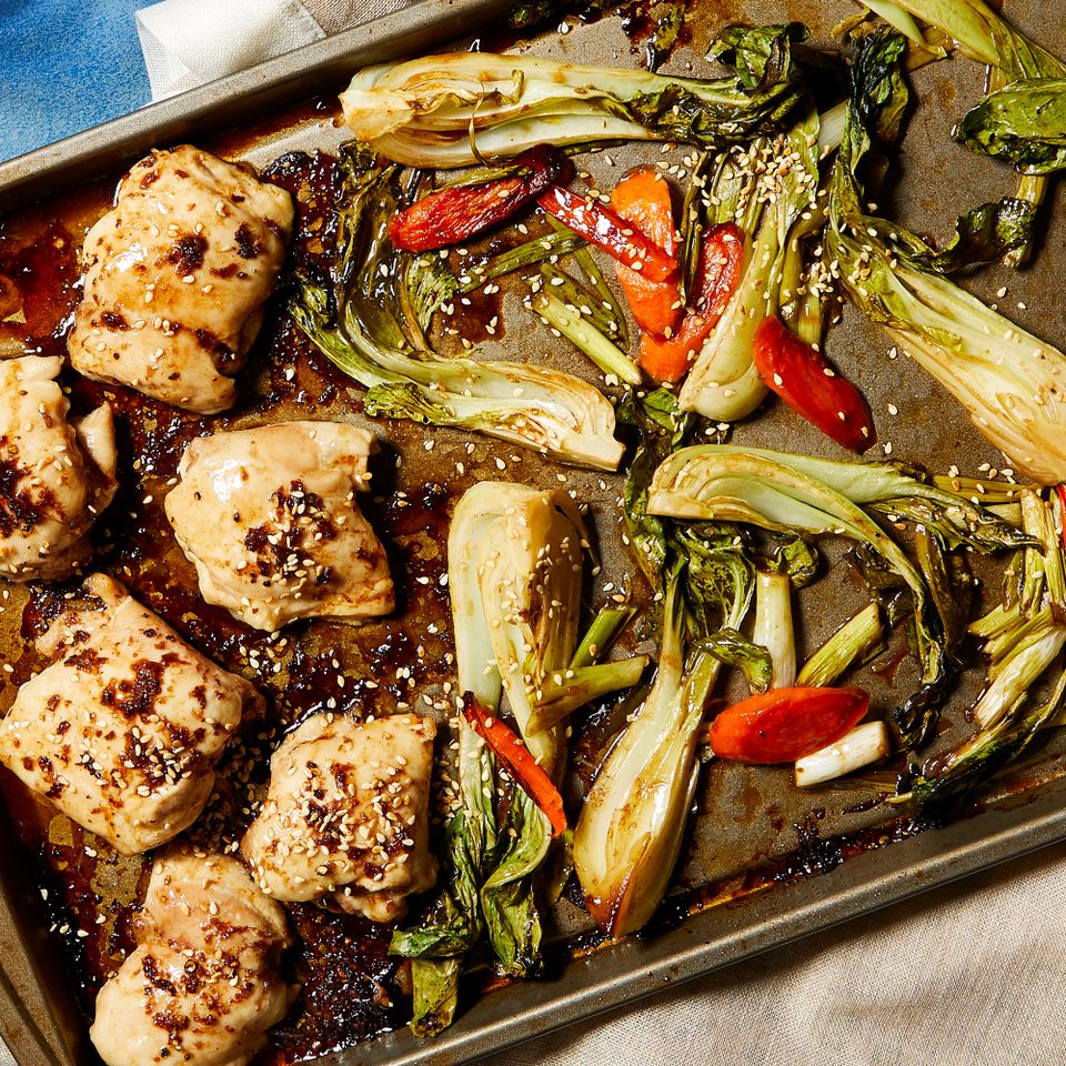 Sheet-Pan Sesame Chicken with Carrots & Baby Bok Choy
