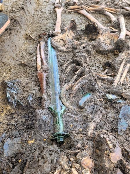 The ancient bronze sword was found in a Bavarian grave alongside human remains. Credit: Bavarian State Office for the Preservation of Monuments