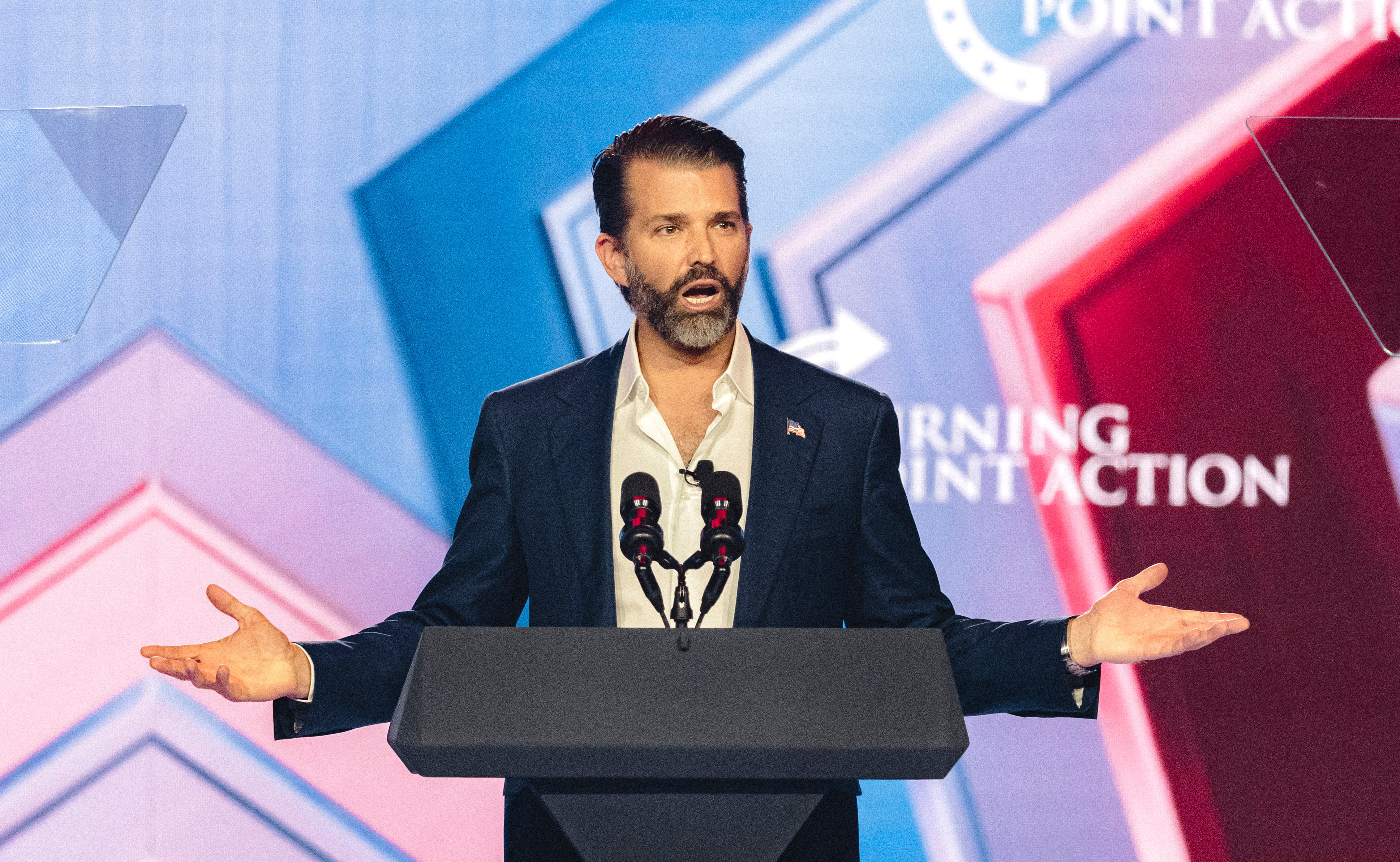 Members of the Trump inner circle including the president’s sons Donald Trump Jr. and Barron Trump have reportedly interacted with Andrew Tate in the past, and Tate reportedly claimed the White House helped him escape travel restrictions in Romania and return to the U.S. (AFP/Getty)