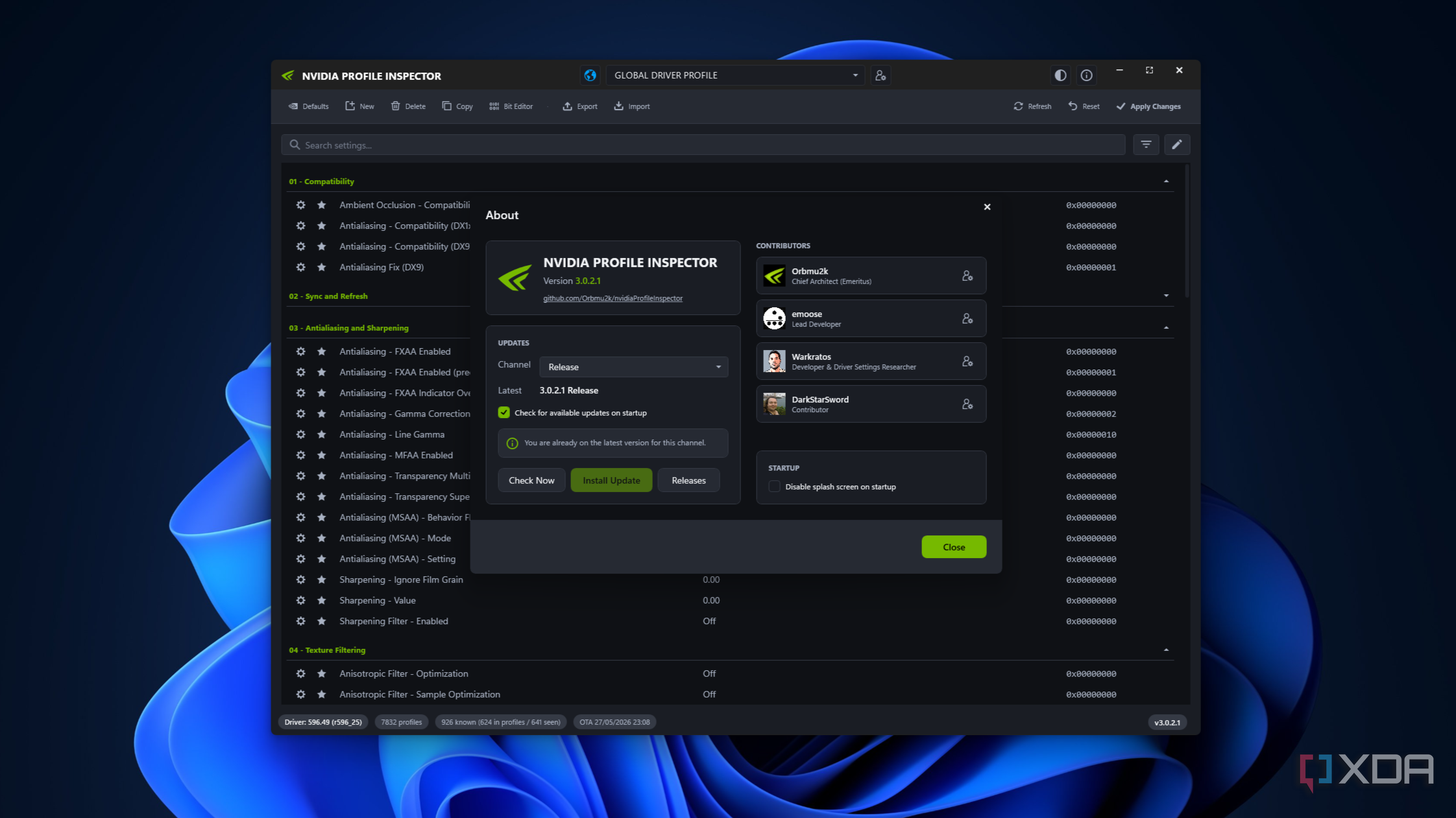 The Nvidia Profile Inspector, version 3.0.2.1