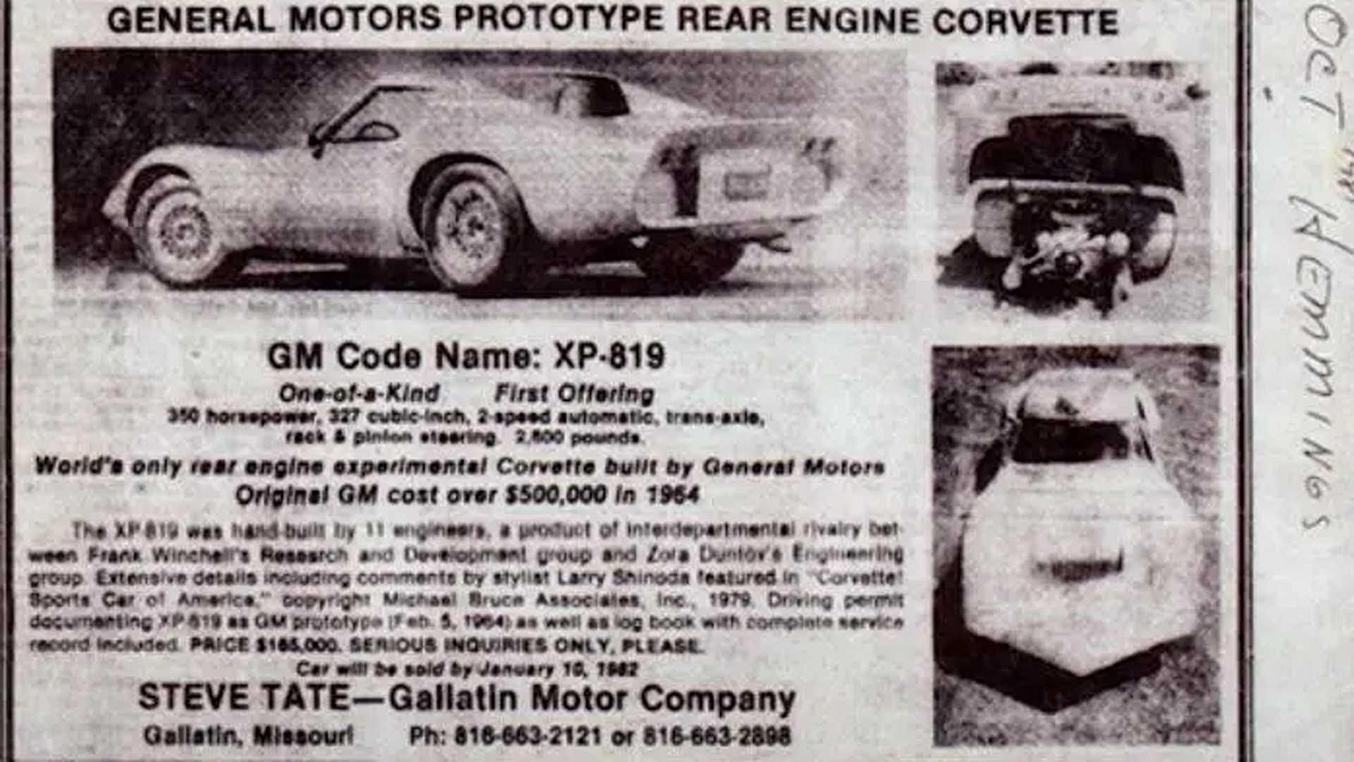 GM XP-819 prototype info on paper