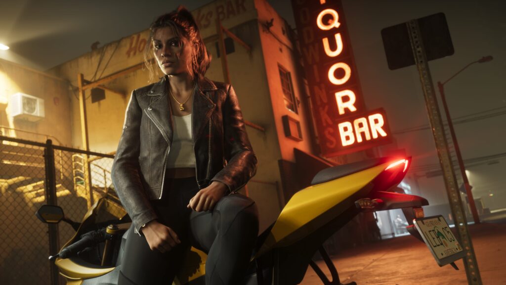 Screenshot of Lucia on a motorbike in GTA 6