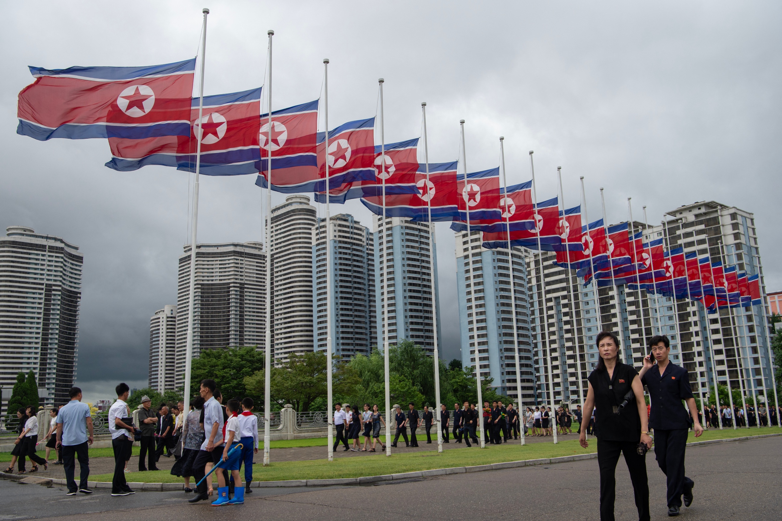 North Korean flags fly half-mast 32nd anniversary