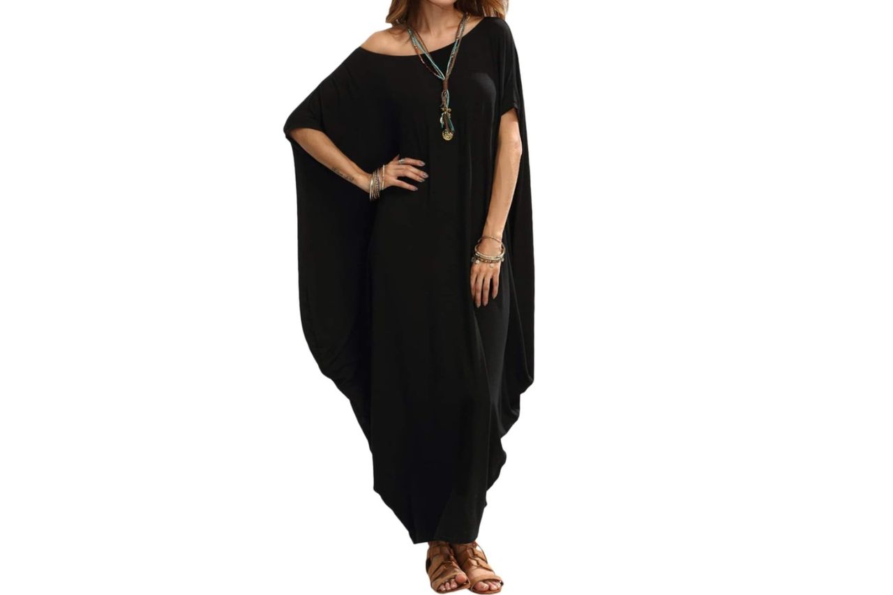 Verdusa Women's Caftan Harem Boat Neck Dolman Sleeve Oversized Maxi Dress Moo Moos