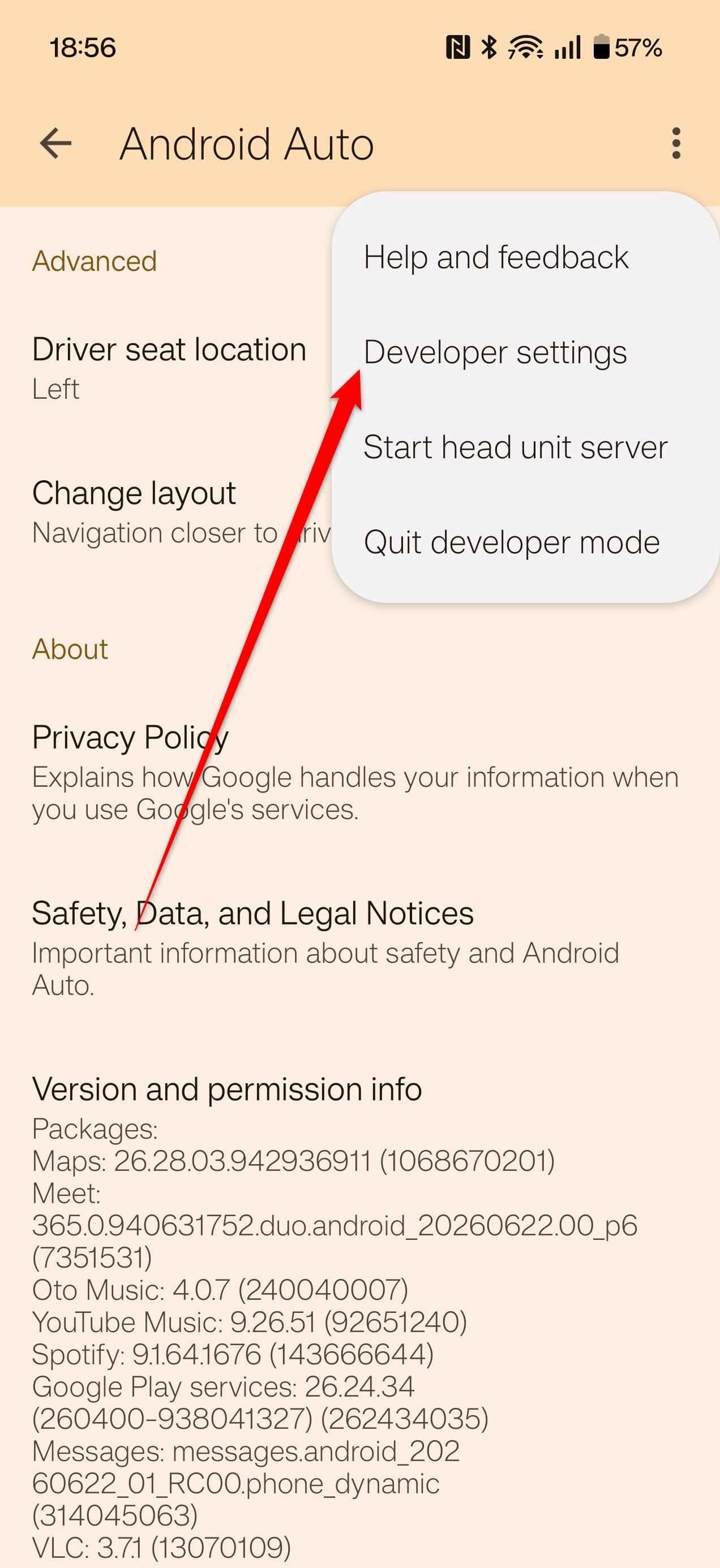 The Video Resolution option in the Developer settings of Android Auto.